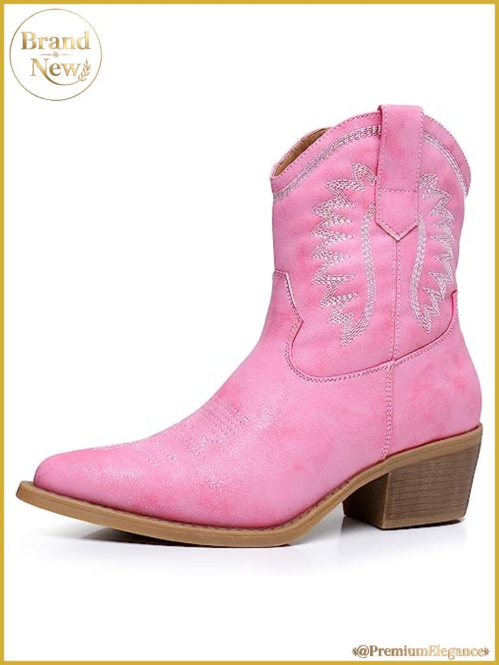 Women's Cowgirl Boots Mid Calf Pointed Toe Vegan Leather Side Zipper 2in Heel